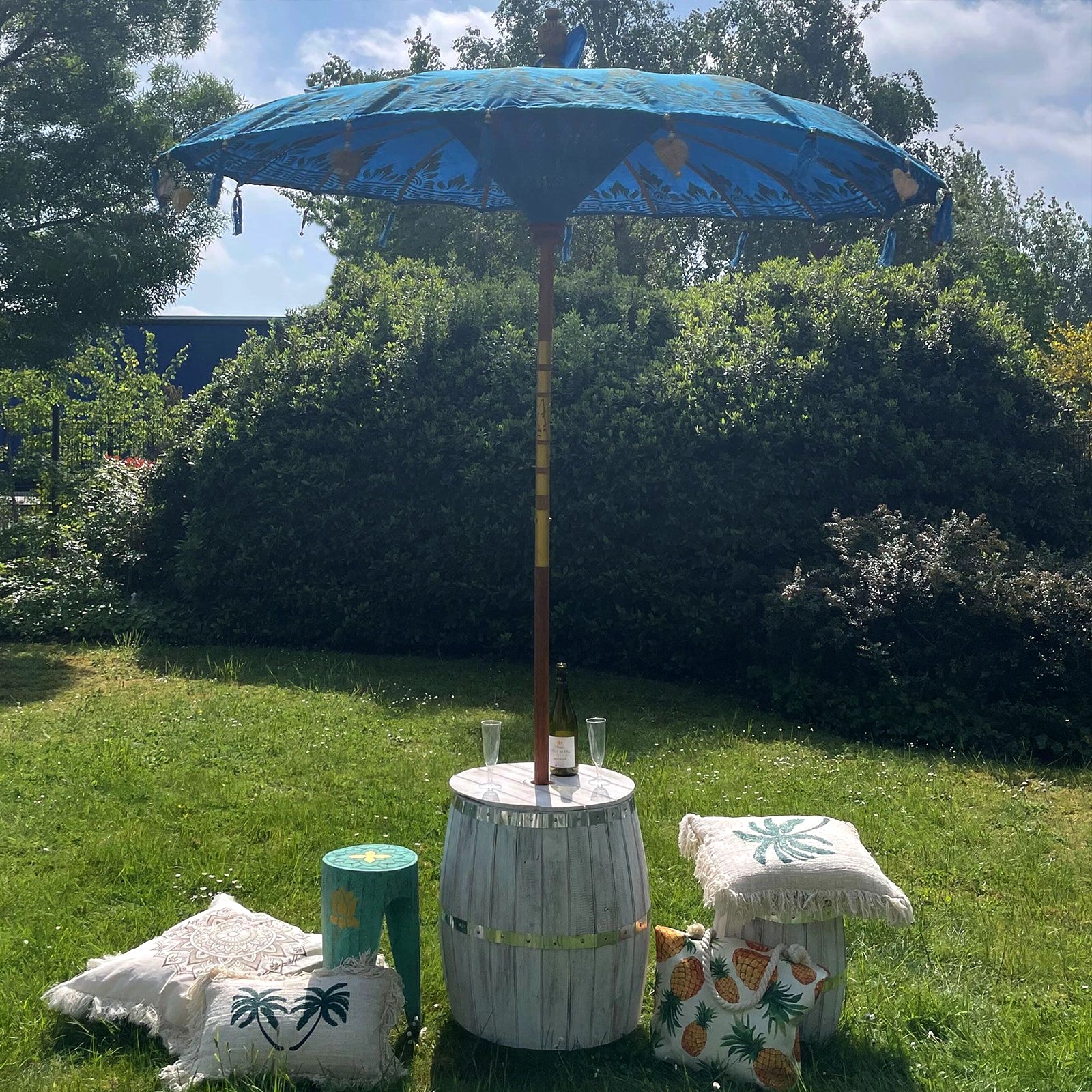 Bali Outdoor Umbrella Garden Patio Parasol - Cotton - Turquoise Decor