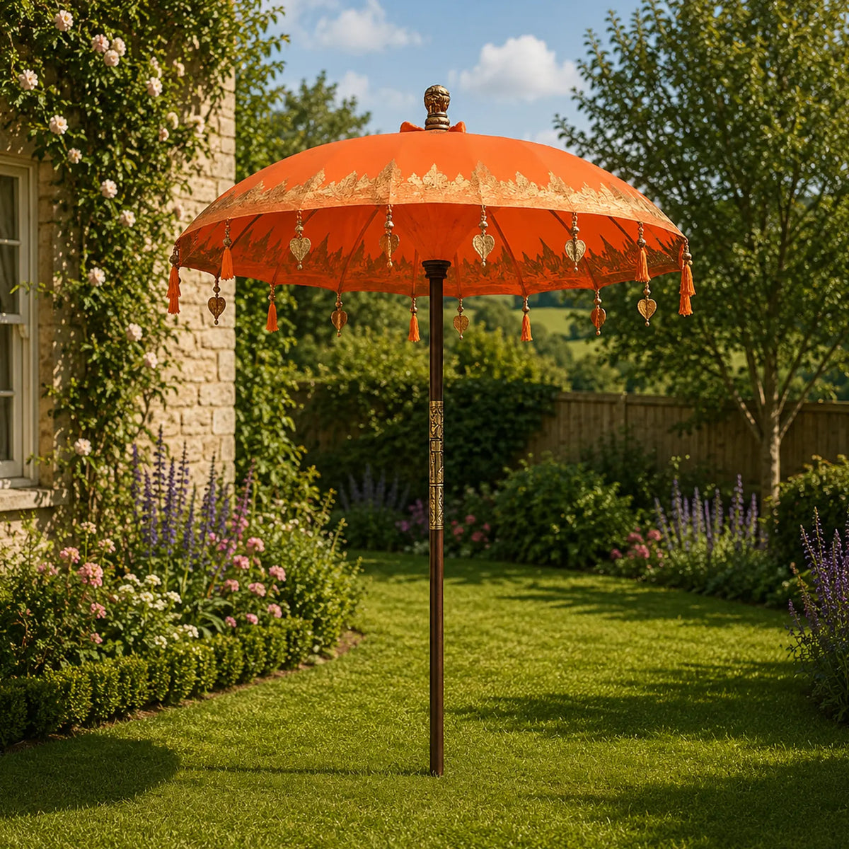 Bali Outdoor Umbrella Garden Patio Parasol - Cotton - Orange Decor