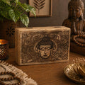 Big Rectangle Box 21.5x14x6.3cm - Buddha Face Black Engraved