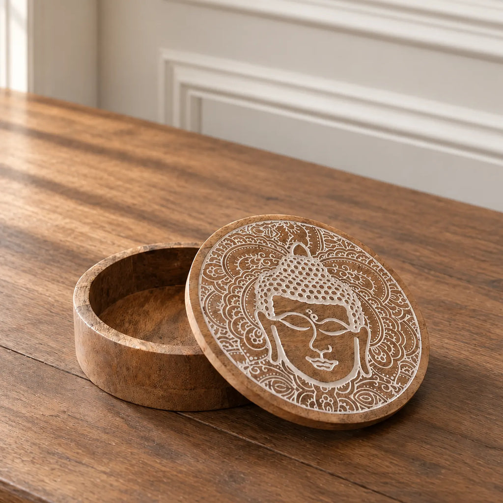 BigRoundWoodenBuddhaBox17.5x7.5cm-BuddhaFaceWhitewash