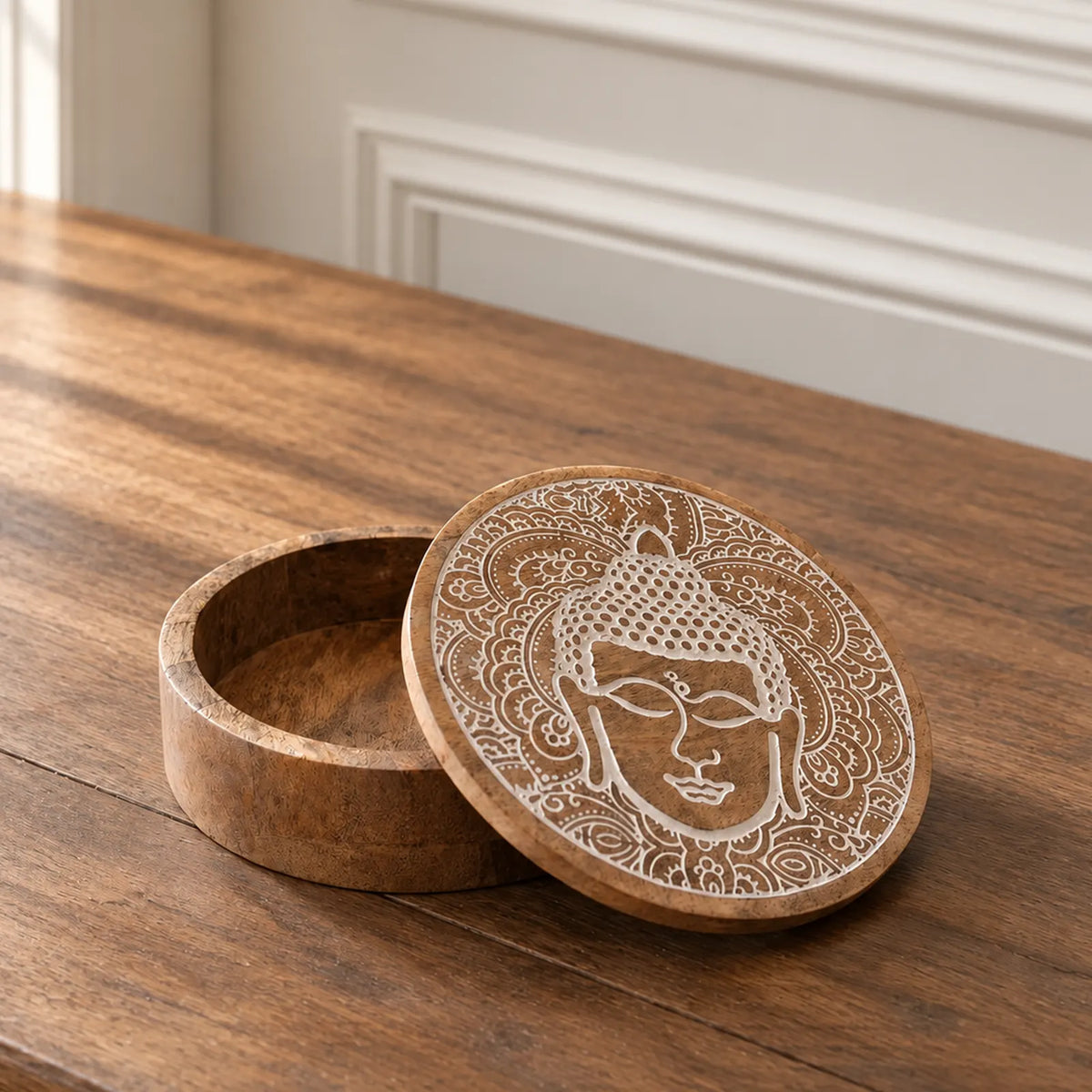 BigRoundWoodenBuddhaBox17.5x7.5cm-BuddhaFaceWhitewash