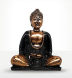 Black & Gold Buddha - Medium showing a serene seated Buddha statue with a metallic gold finish and contrasting black robes, ideal for Buddha decor and tabletop display.