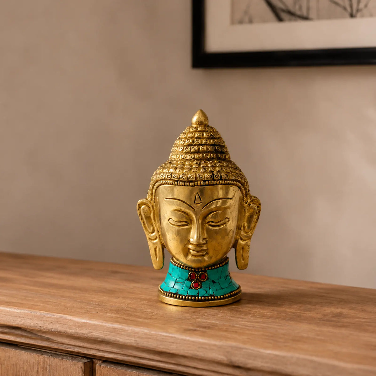 Brass Buddha Figure - Lrg Head - 11.5 cm