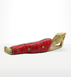 Brass Buddha Figure - Lying Down - 10cm with intricate red mosaic detailing on the reclining form, ideal for Buddha decor and meditation spaces.