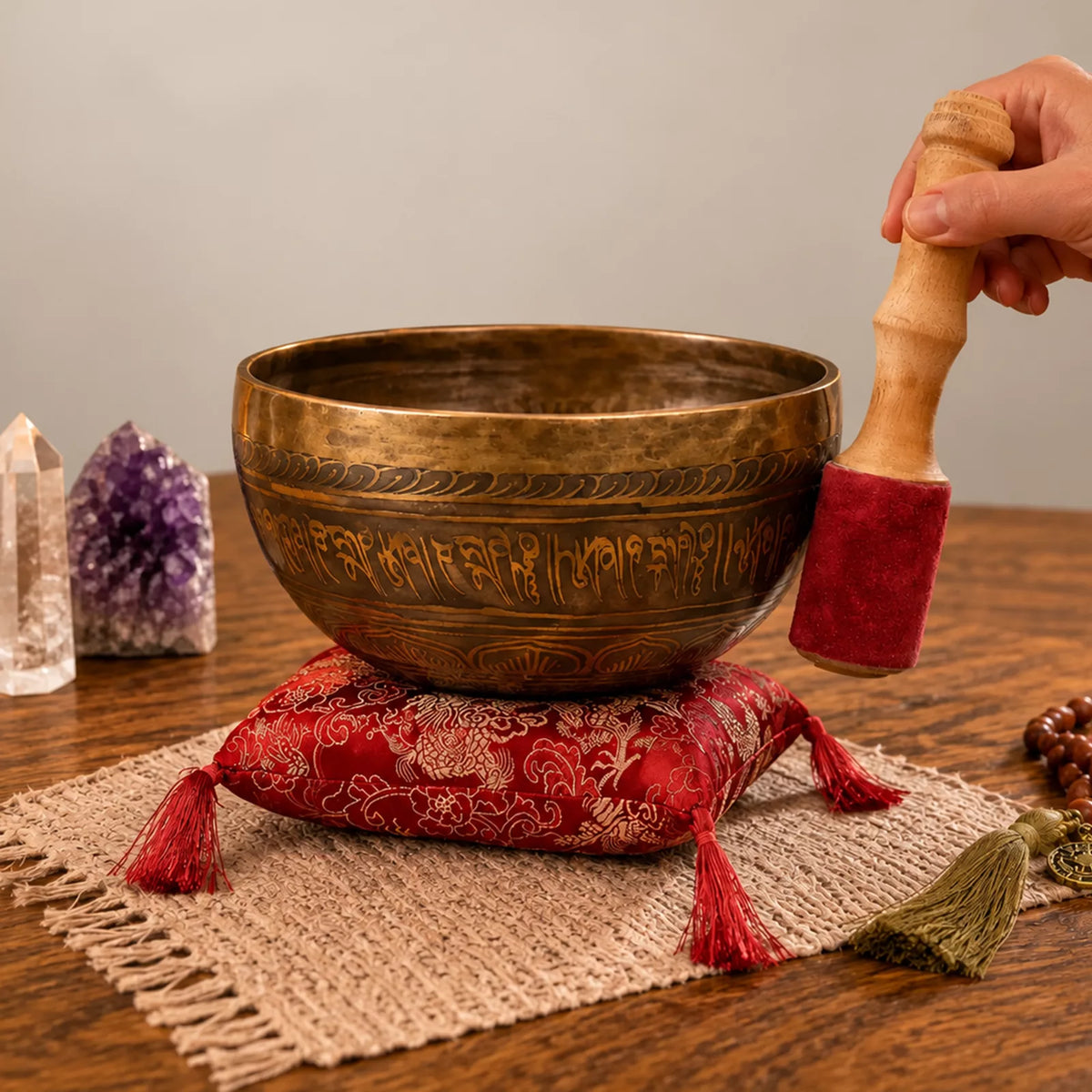 Brass Golden Tara - Special Tibetan Buddhist Singing Bowl Set