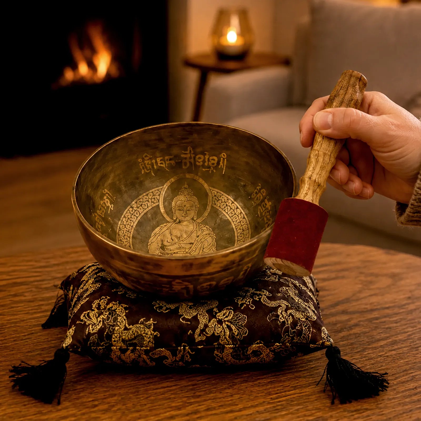 Brass Golden Tibetan Buddhist - Special Singing Bowl Set
