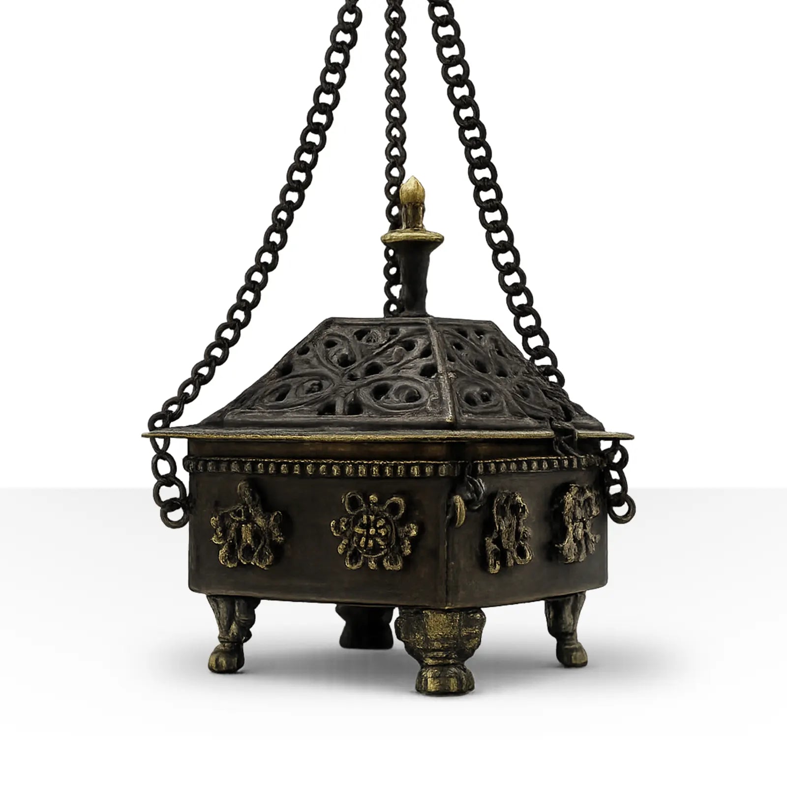 Brass Tibetan Burner - Eight Symbols Square Hanging Pot