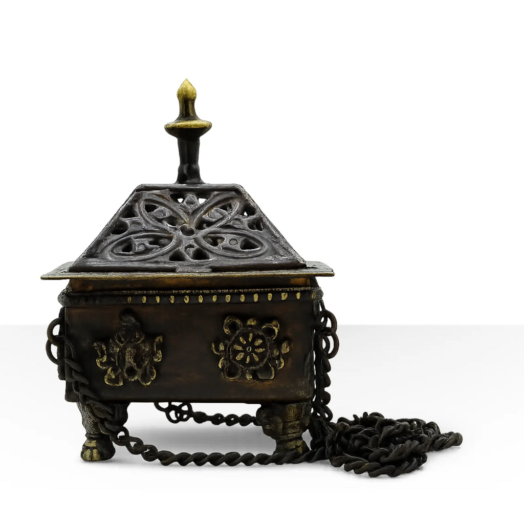 Brass Tibetan Burner - Eight Symbols Square Hanging Pot