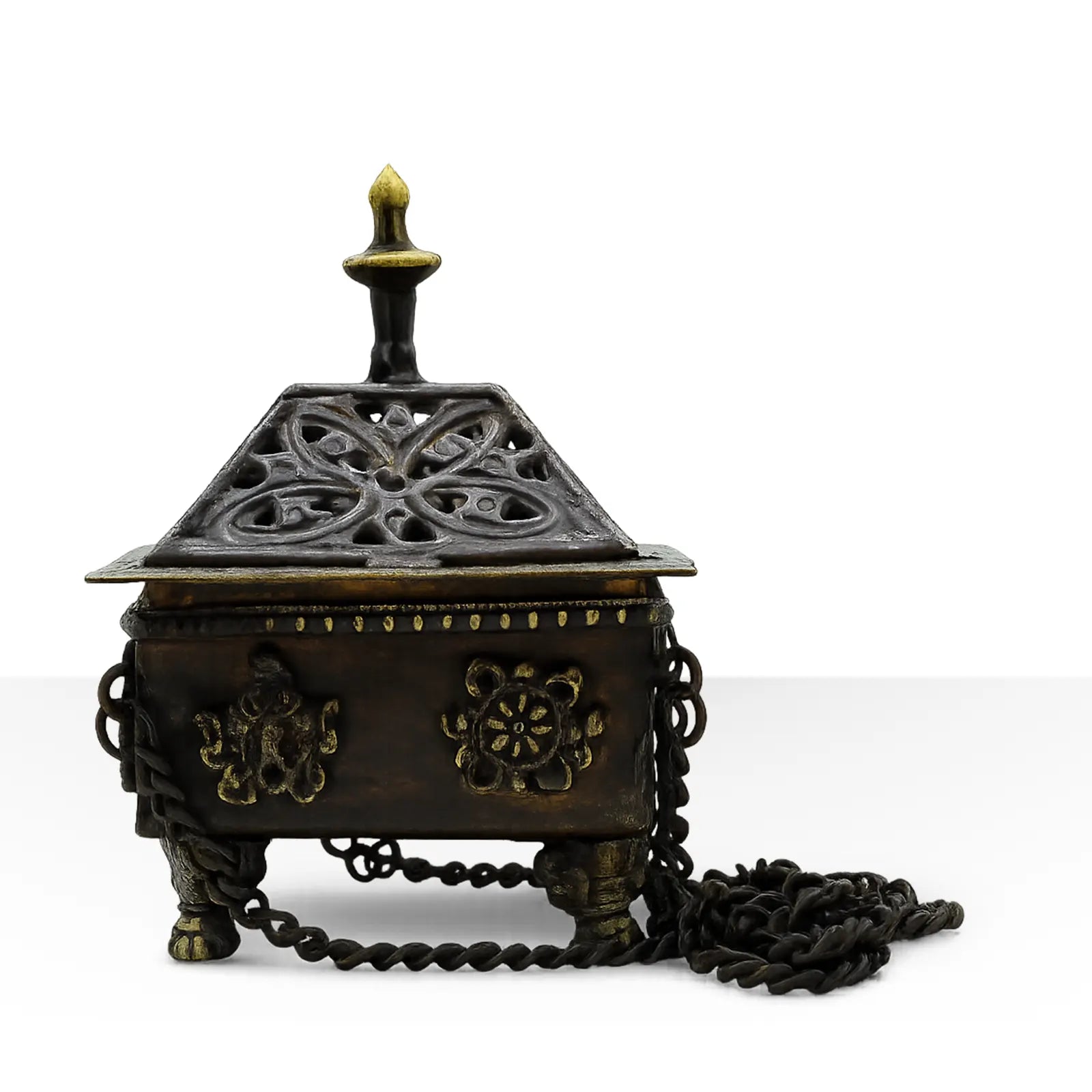 Brass Tibetan Burner - Eight Symbols Square Hanging Pot