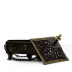 Brass Tibetan Burner - Eight Symbols Square Hanging Pot with intricate detailing, ornate square lid, and traditional hanging pot design ideal for brass Buddha figures or incense use.