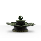 Brass Verdigris Tibetan Cone & Incense Holder - Eight Symbols featuring a detailed traditional design with a decorative base, ideal for incense cones and Buddha decor.