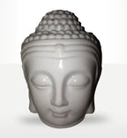 Buddah Head Oil Burner - White ceramic Buddha head with serene facial features, smooth glossy finish, and detailed textured hair, perfect for calming Buddha decor and oil burning.