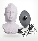 Buddha Bust Lamp Lavender Crackle - Oval Stand featuring a lavender crackle resin Buddha head with oval black base and connected power cord with switch.
