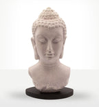 Buddha Bust Lamp Lavender Crackle - Oval Stand featuring a serene resin Buddha head with detailed curls and a crackled lavender finish on a black oval base, adding peaceful decor.
