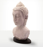 Buddha Bust Lamp Lavender Crackle - Oval Stand featuring a serene hand-sculpted Buddha head with a textured lavender crackle finish on a smooth oval base, ideal for Buddha decor.