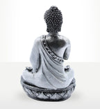 Buddha Candle Holder - White - Medium showing the back view of a serene Buddha figure seated on a lotus base, designed as a decorative resin Buddha statue.