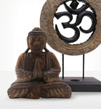 Buddha Feng Shui Set - Om - Grey & Black featuring a serene hand-carved Buddha statue in meditation pose paired with a decorative Om symbol in grey and black, perfect for calm decor.
