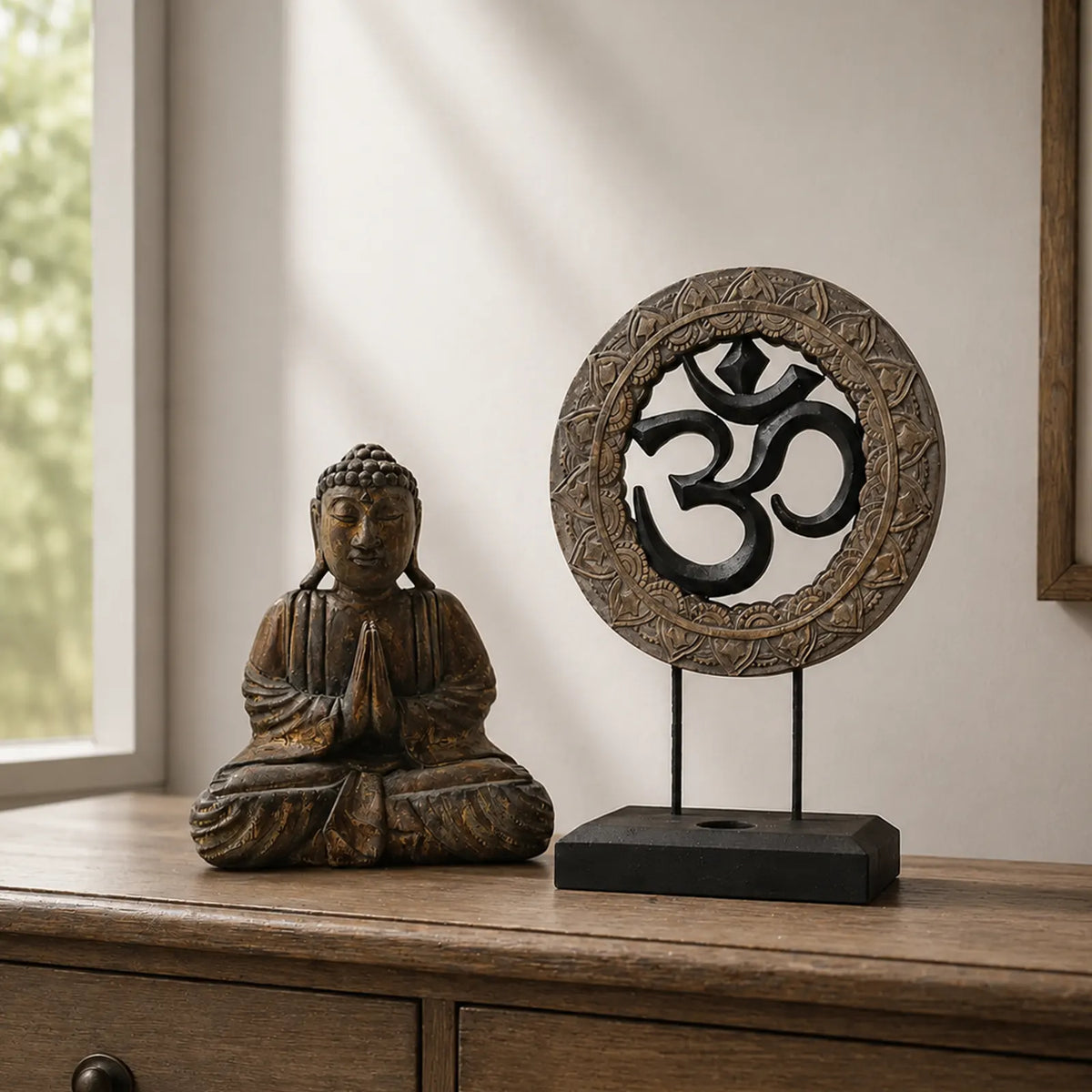 Buddha Feng Shui Set - Om - Grey & Black