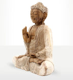 A serene Buddha Statue Whitewash - 30cm Teaching Transmission in a meditative pose, featuring intricate hand-carved details and calming resin finish, ideal for Buddha decor.