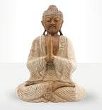 Buddha Statue Whitewash - 40cm Welcome featuring a hand-carved resin Buddha figure in a serene meditative pose with whitewashed detailing, perfect for tranquil Buddha decor.