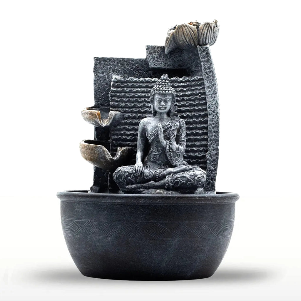Buddha Tabletop Indoor Water Fountain Feature - 19x19x28cm - Buddha, Lotus Flower Cascading Potsx