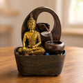 Buddha Tabletop Indoor Water Fountain Feature - 21.5cm - Golden Buddha & Pots
