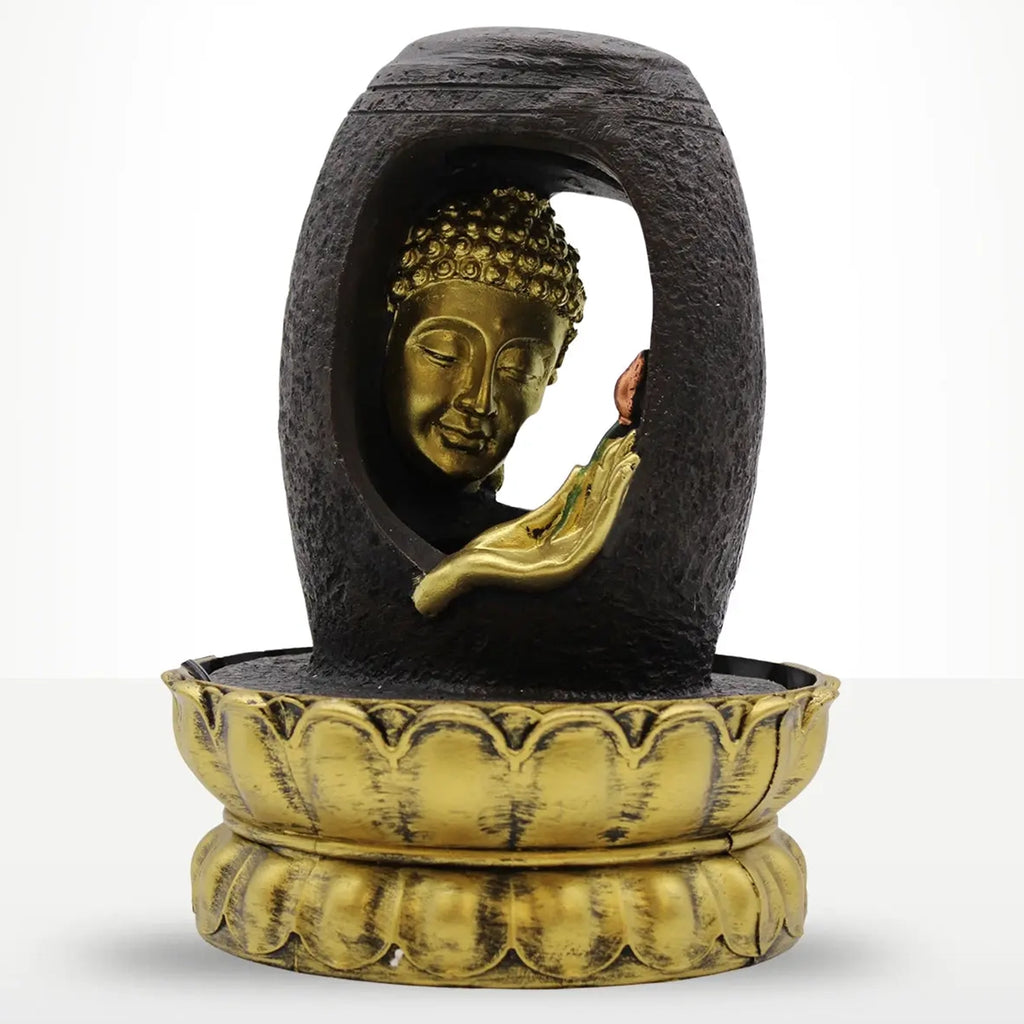 Buddha Tabletop Indoor Water Fountain Feature - 30cm - Golden Buddha & Vitarka Mudra