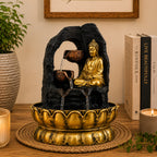 Buddha Tabletop Indoor Water Fountain Feature - 30cm - Golden Meditating Buddha