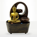 Buddha Tabletop Indoor Water Fountain Feature - 21.5cm - Golden Buddha & Pots