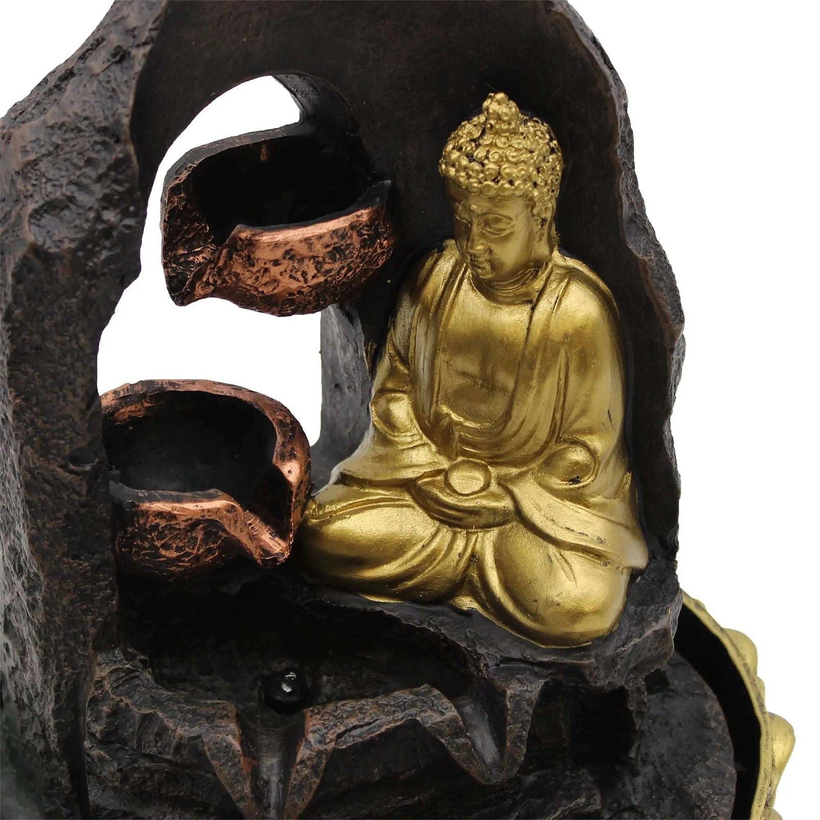 Buddha Tabletop Indoor Water Fountain Feature - 30cm - Golden Meditating Buddha