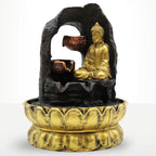 Buddha Tabletop Indoor Water Fountain Feature - 30cm - Golden Meditating Buddha