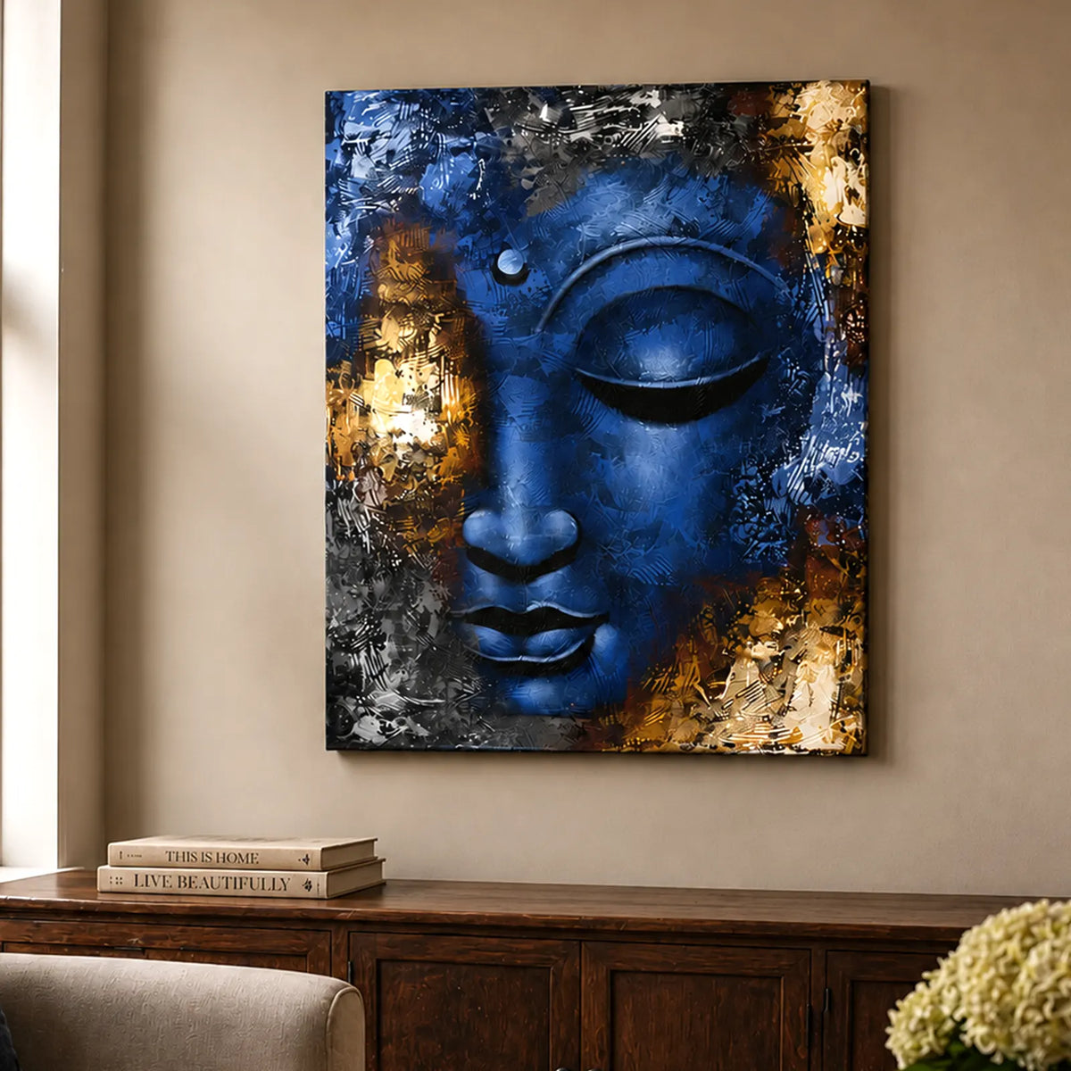 Buddha Wall Art Painting - Blue Face Abstract