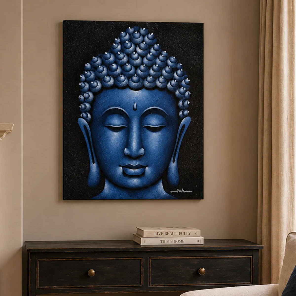 Buddha Wall Art Painting - Blue Sand Finish