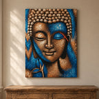 Buddha Wall Art Painting - Bronze & Blue Flower 75x55cm