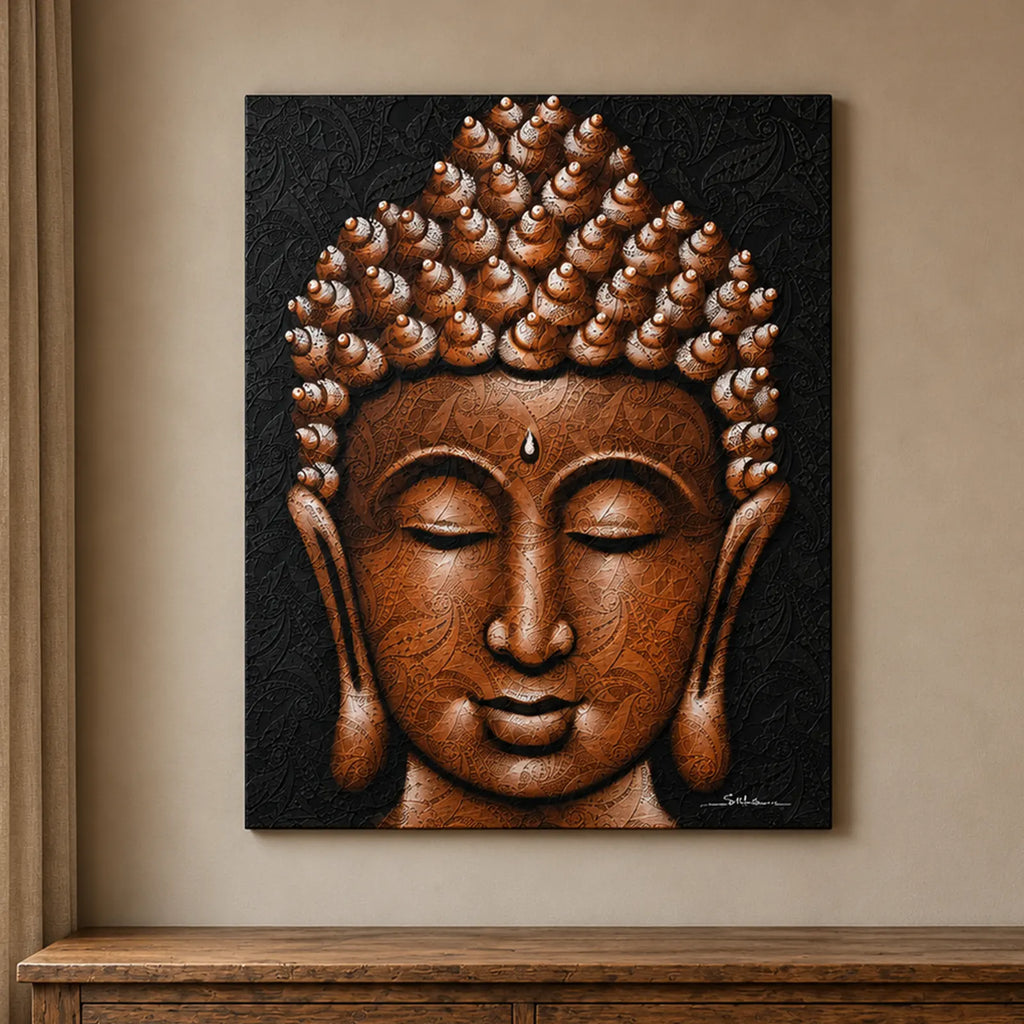Buddha Wall Art Painting - Copper Brocade Detail