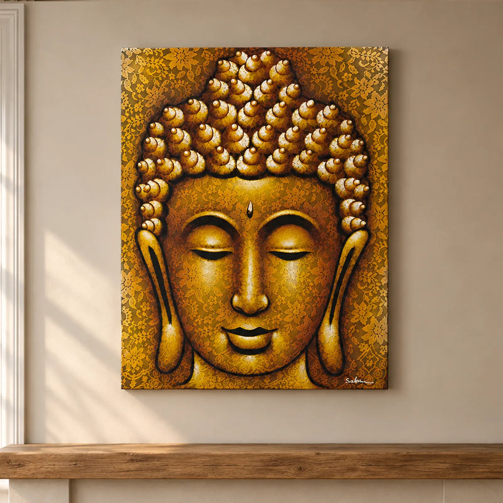 Buddha Wall Art Painting - Gold Brocade Detail