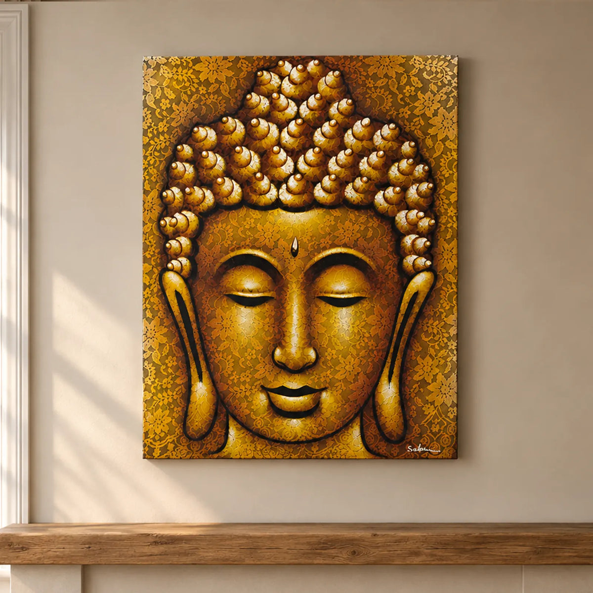 Buddha Wall Art Painting - Gold Brocade Detail