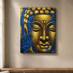 Buddha Wall Art Painting - Gold Face & Lotus Flower