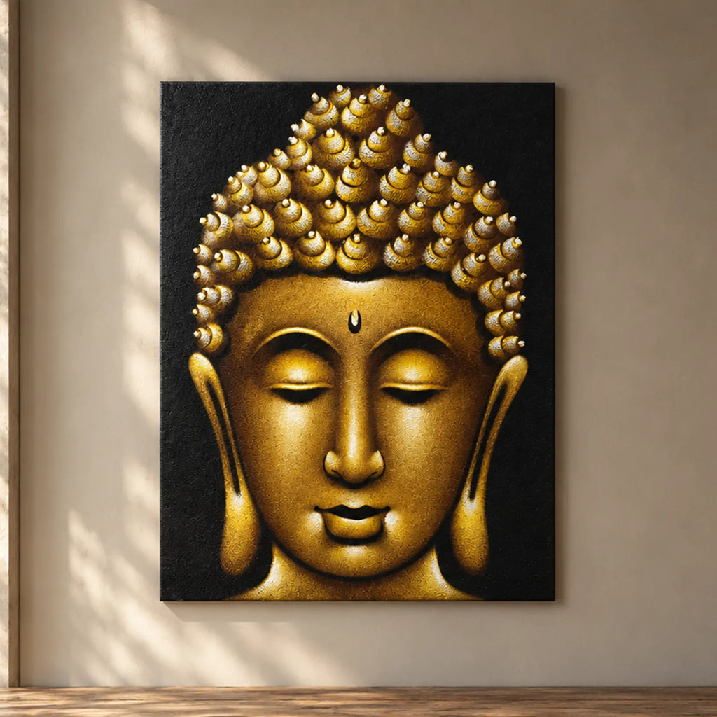 Buddha Wall Art Painting - Gold Sand Finish