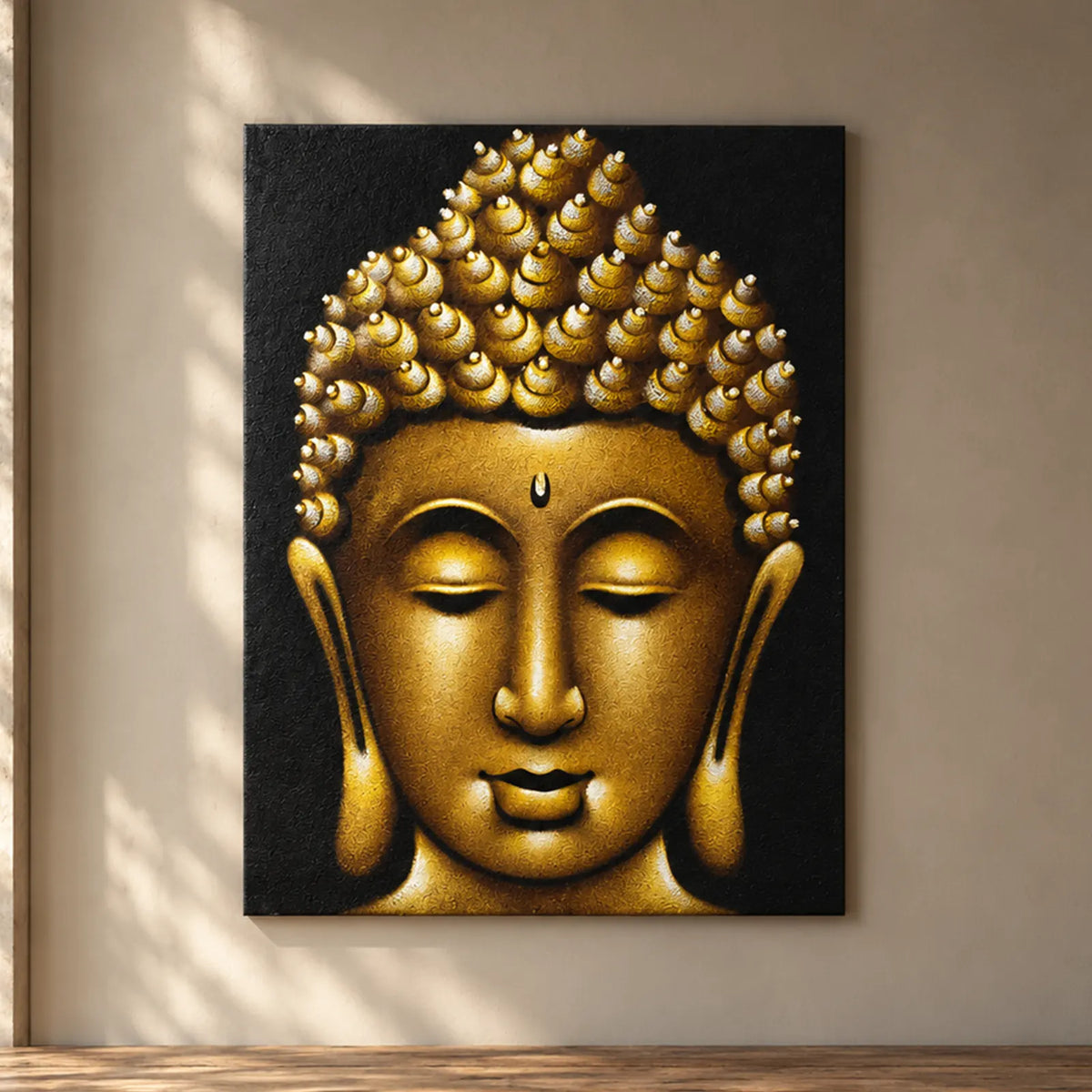 Buddha Wall Art Painting - Gold Sand Finish