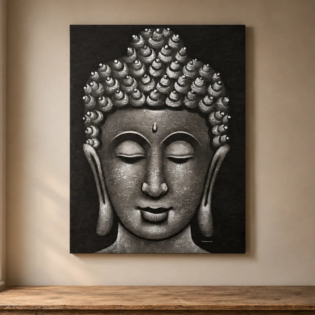 Buddha Wall Art Painting - Grey Brocade Detail