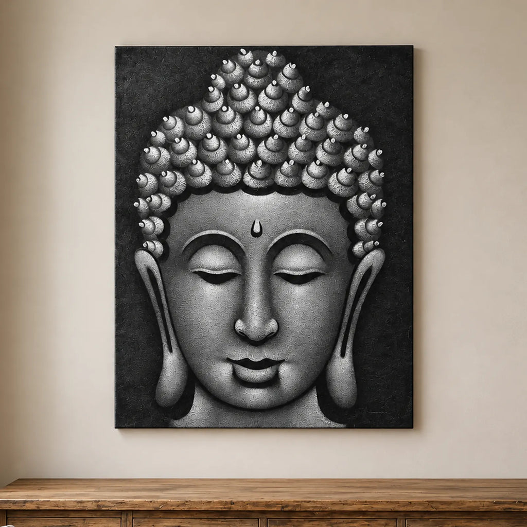 Buddha Wall Art Painting - Grey Sand Finish