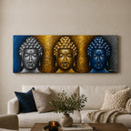 Buddha Wall Art Painting - Three Heads Gold Detail