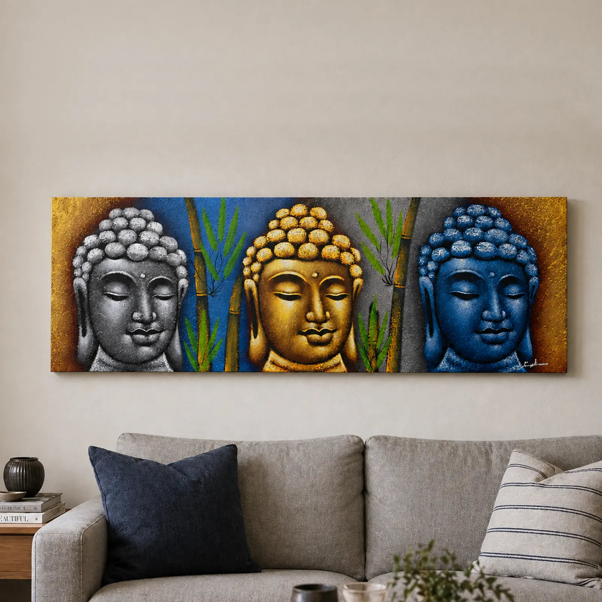 BuddhaWall Art Painting - Three Heads With Bamboo