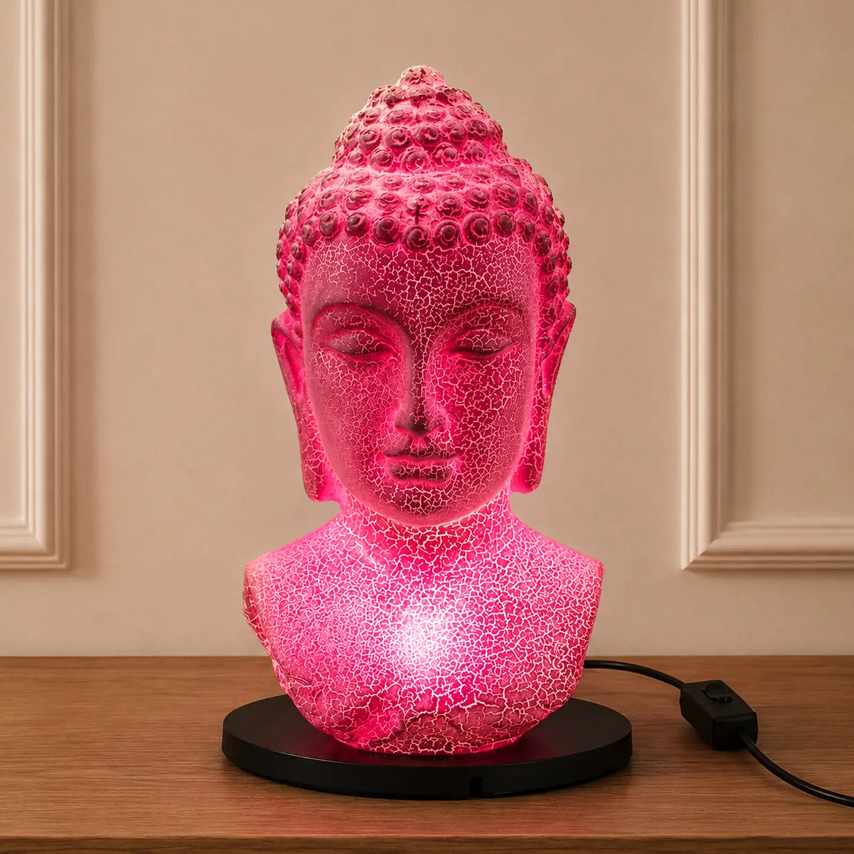 Buddha Bust Soft Glow Light Lamp Cherry Crackle - Oval stand