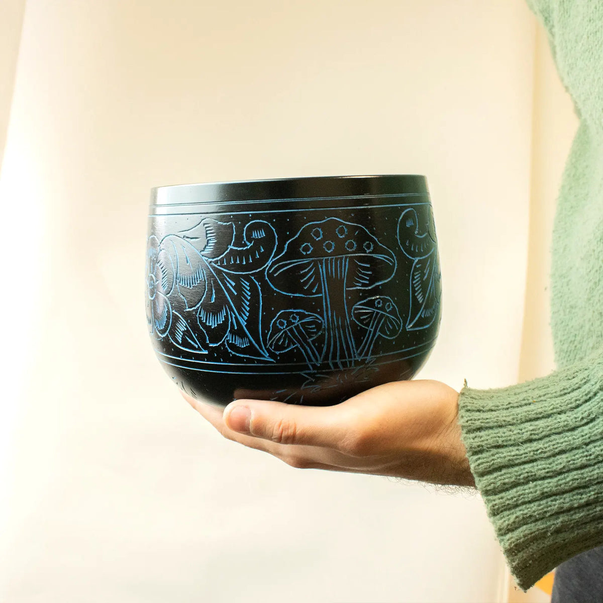 Cauldron Singing Bowl - Magic Mushroom Design - Blue 15cm