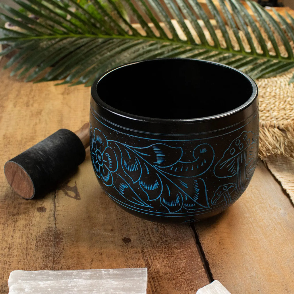 Cauldron Singing Bowl - Magic Mushroom Design - Blue 15cm