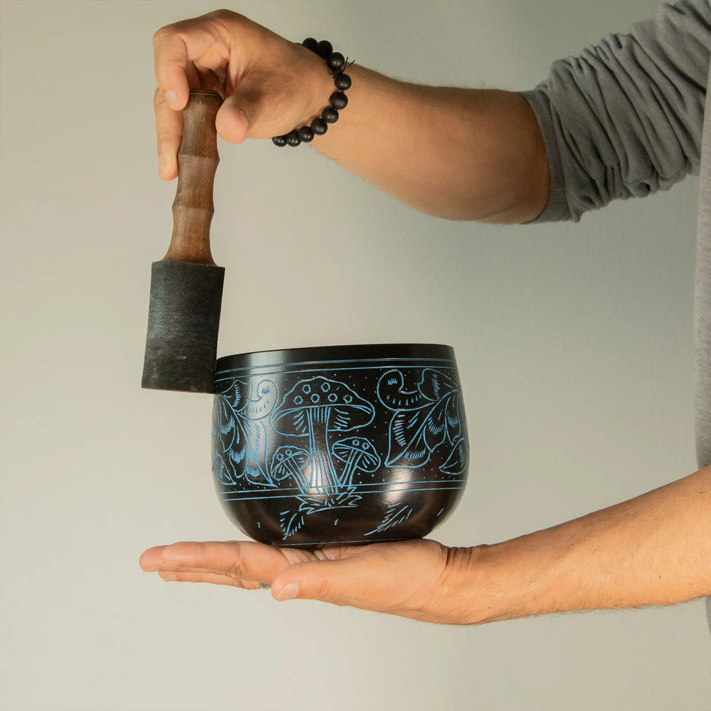 Cauldron Singing Bowl - Magic Mushroom Design - Blue 15cm