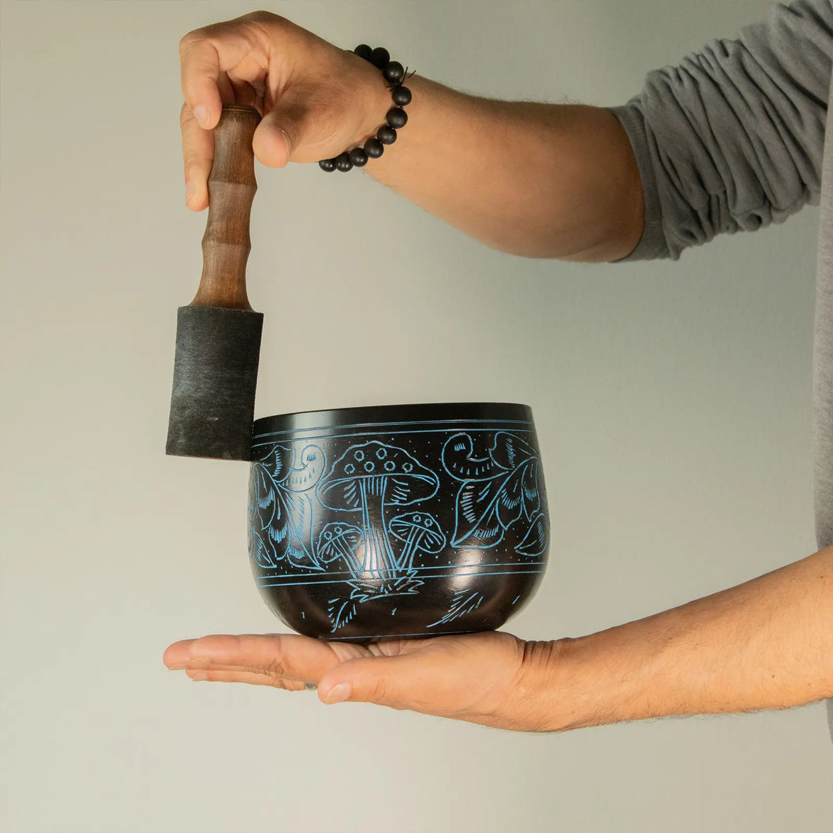 Cauldron Singing Bowl - Magic Mushroom Design - Blue 15cm