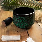Cauldron Singing Bowl - Magic Mushroom Design - Green 15cm